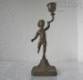 десен свещник стар метален 24 см с момче фигура антика, снимка 1