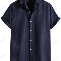 Ежедневна мъжка модна риза с къс ръкав на райе, 5цвята , снимка 4 - Ризи - 40847752