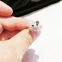 Дамски сребърен пръстен нежен и красив със сладко котенце, котка - цялото в камъни, снимка 2 - Пръстени - 32467292