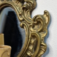 Много красив масивен бронзов аплик за стена с огледало и две крушки тип свещи , снимка 2 - Декорация за дома - 43906501