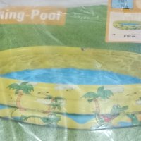 Голям басейн с 3 ринга и диаметър 157 см. и височина 25 см. Ярко жълт цвят с палми., снимка 4 - Басейни и аксесоари - 43553205