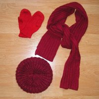 Плетени шал и шапка, цвят бордо , снимка 1 - Шапки, шалове и ръкавици - 28351073