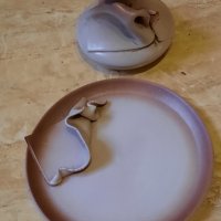 Декоративна керамична чиния и свещник , снимка 4 - Декорация за дома - 33125391