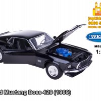 Ford Mustang Boss 429 (1969) мащабен модел 1:24 Welly, снимка 2 - Колекции - 35427654