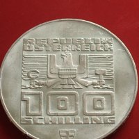 Сребърна монета 100 шилинга 1976г. Австрия 0.640 Инсбрук XII Зимни олимпийски игри 41419, снимка 1 - Нумизматика и бонистика - 43568327