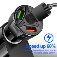 USBзарядно за кола 3порта QuickCharge 3.0 DC12-24V 7А зарядно за мобилен телефон Универсален адаптер, снимка 8 - Зарядни за кола - 33066159