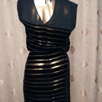 Custommade M Черна прозрачна рокля с ивици от плюш , снимка 4 - Рокли - 40524632