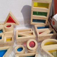 Луксозен дървен конструктор 40бр. пропускащ цвят и светлина Rainbow Wooden Blocks, снимка 4 - Образователни игри - 42992963