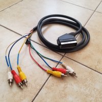  Нов видео аудио кабел In/Out към Scart , 1.5м, RCA plug 6x, снимка 1 - Приемници и антени - 42947705