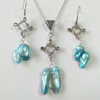 Бохо комплект бижута с естествени тюркоазено-сини речни перли и орнаменти в цвят Сребро , снимка 4 - Бижутерийни комплекти - 36399992