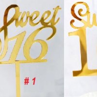 Sweet 16 години златен твърд Акрил топер за торта украса декорация надпис Рожден ден, снимка 1 - Други - 26728039