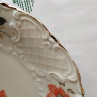 Стара релефна купа с маркировка, флорални мотиви ръчно рисувани , снимка 4 - Антикварни и старинни предмети - 43838889