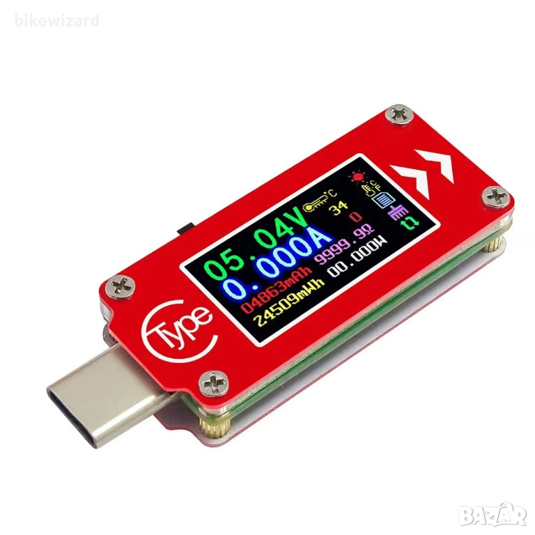 ARCELI Type-C цветен LCD USB волтметър амперметър токметър мултицет батерия PD зарядно НОВО, снимка 1