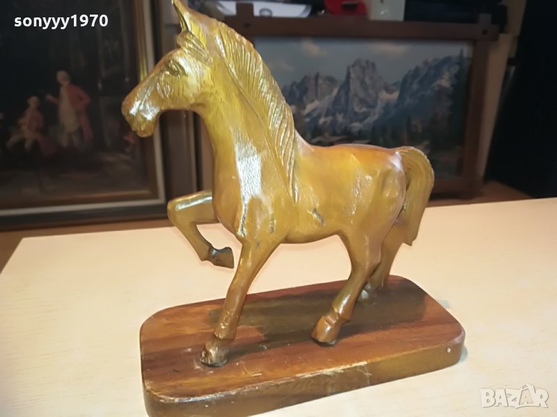 поръчан-дървен кон-20х20х9см-внос швеицария, снимка 1
