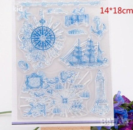 Морски Кораб компас котва кула силиконов гумен печат украса бисквитки фондан Scrapbooking, снимка 1