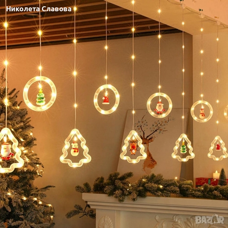 Светещ коледен гирлянд с рингове и малки коледни фигурки  , снимка 1