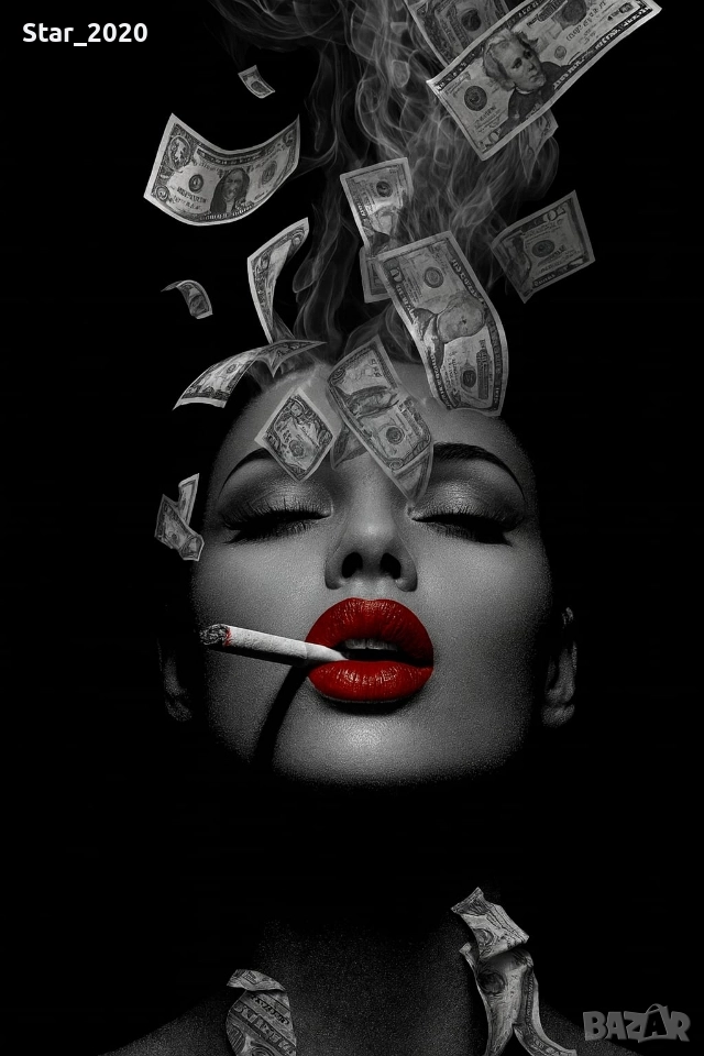 Светеща картина с LED осветление - жената с долари, снимка 1