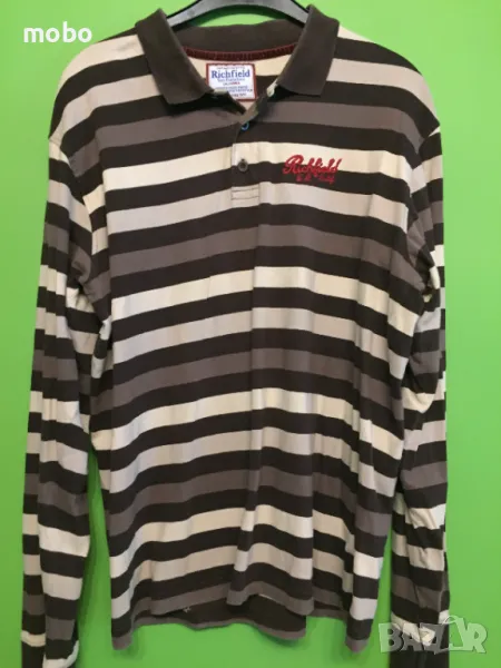 Трицветен мъжки пуловер на райета, марка Richfield,размер  „XXL „ с дълъг ръкав и яка., снимка 1
