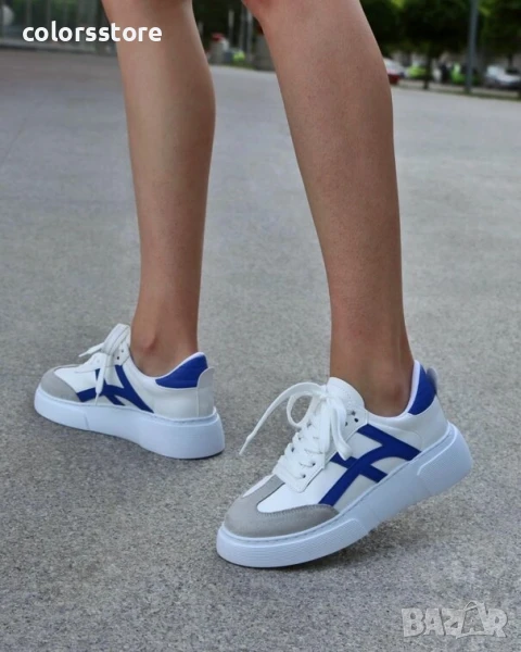 Равни кецове - бяло, сиво и синьо - KA768

, снимка 1