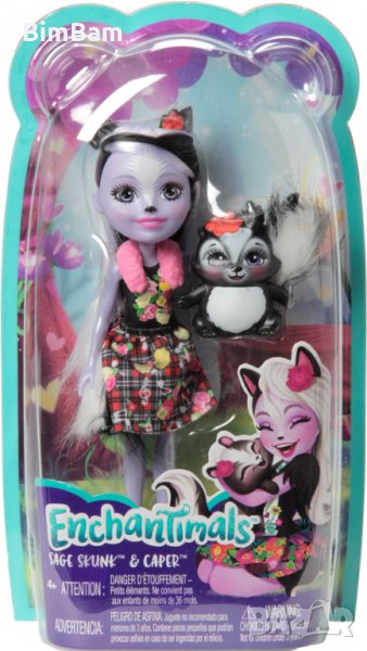 Кукла Enchantimals Doll Animal Sage Skunk & Caper / Енчантималс - Кукла и Скункс, снимка 1