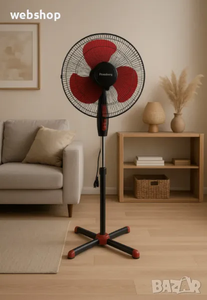 Вентилатор със стойка Rosberg, мощност 40W, диаметър 40 см, 3 скорости, височина 150 см, снимка 1