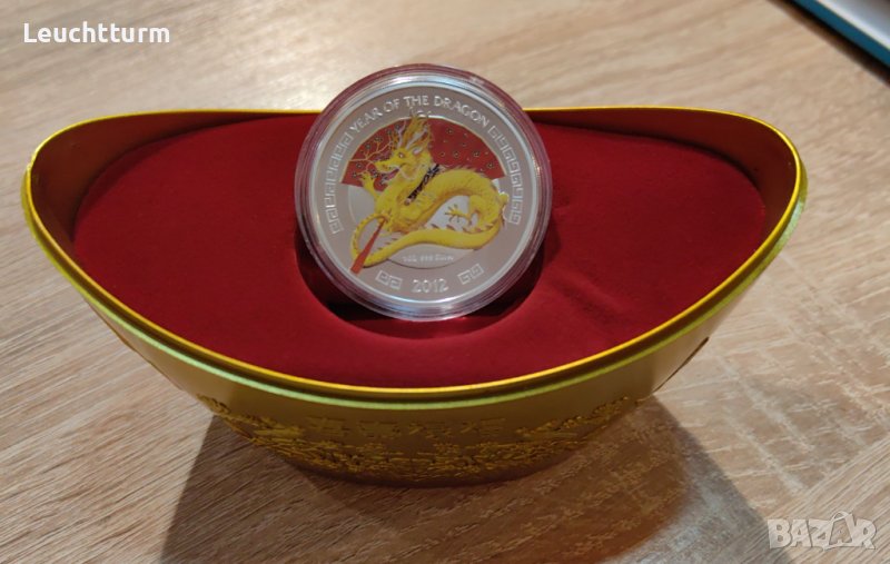 1 оз. Сребърна монета 2 долара 2012 г . Ниуе - Година на Дракона, снимка 1