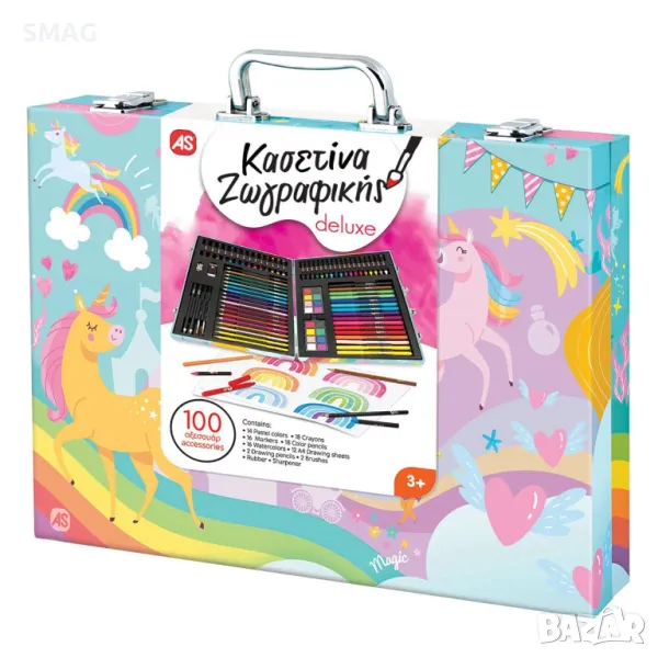 Луксозна дървена кутия за рисуване на еднорог със 100 аксесоара S_1227944, снимка 1