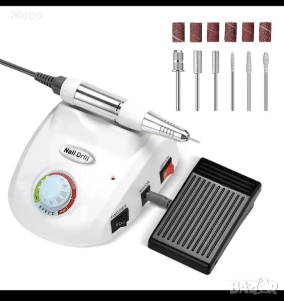 Професионална електрическа пила за нокти 35000 оборота с 6 представки бяла , снимка 1