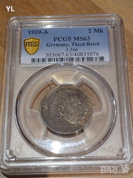 2 Марки 1939 А ,Германия, Третия Райх ,PCGS MS63, снимка 1