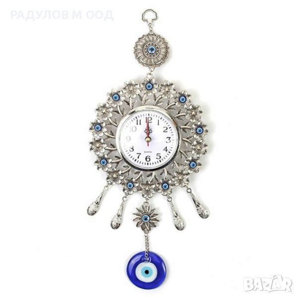 Стенен часовник с назар, синьо око с цветя / 984, снимка 1