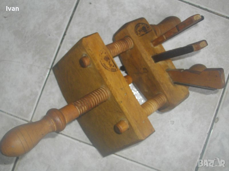 Ново Бъчварско Българско Ръчно Дървено Ренде-Старо Качество-3 Ножа-Голямо-Със Стяги-Дърводелско, снимка 1