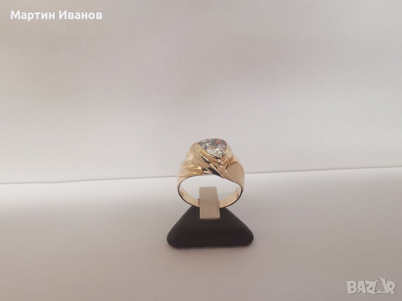 Златен мъжки пръстен с циркон 2, снимка 1