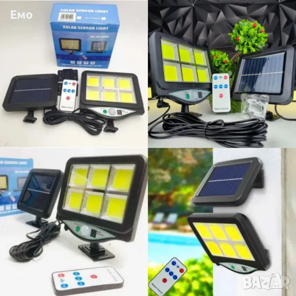 Лампа с отделен соларен панел и 128 cob led Диода с 3 режима, и дистанционно, снимка 1