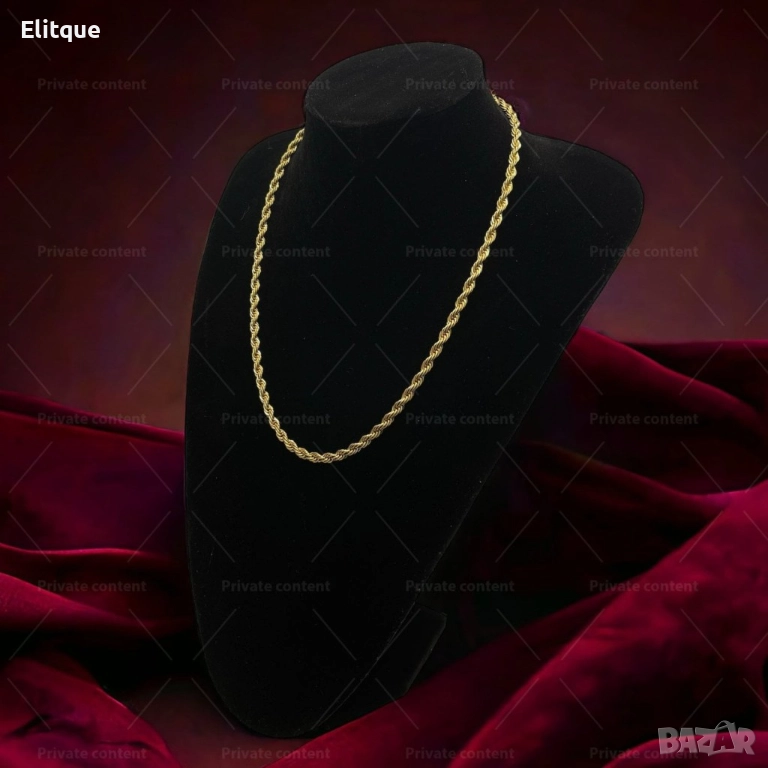 У н и с е к с колие ланец от медицинска стомана Z o p p i n i усукана оплетка с позлатено покритие, снимка 1