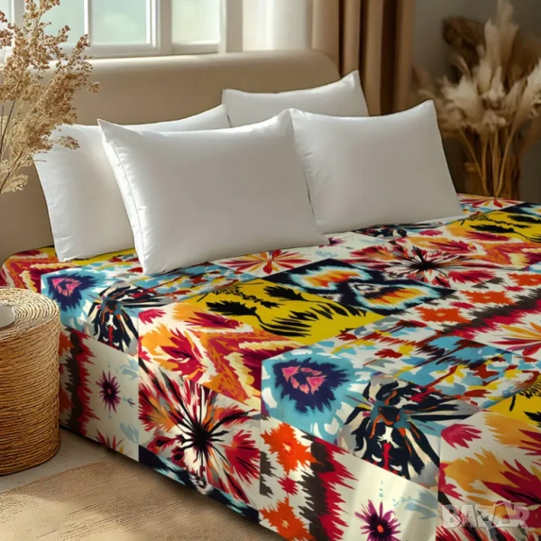 Страхотна покривка за легло бохемски стил 100% памук 229 на 259 см, снимка 1