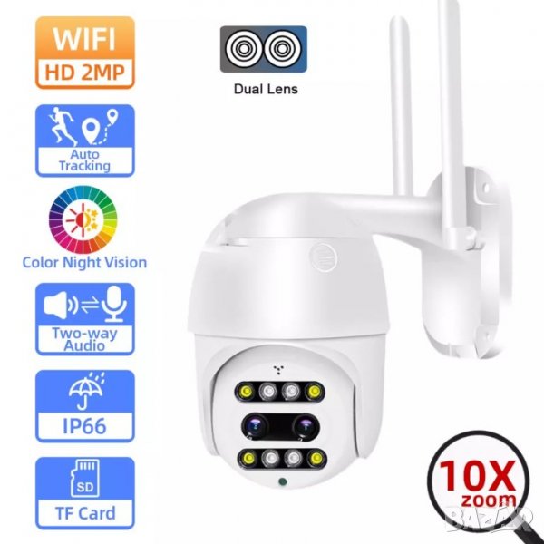 Двойна WiFi безжична IP камера 2MP FULL-HD1080P с цветно нощно виждане,, снимка 1