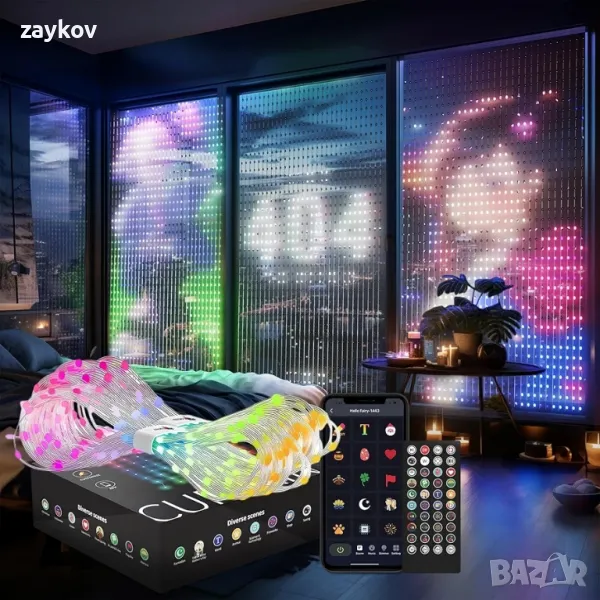 Светлини за завеси, 540 светодиода, 5x6,9 фута WiFi интелигентни LED светлини за завеси, снимка 1