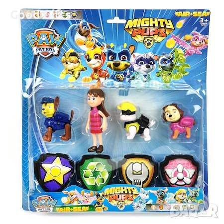 Комплект фигурки пес патрул със значки, снимка 1