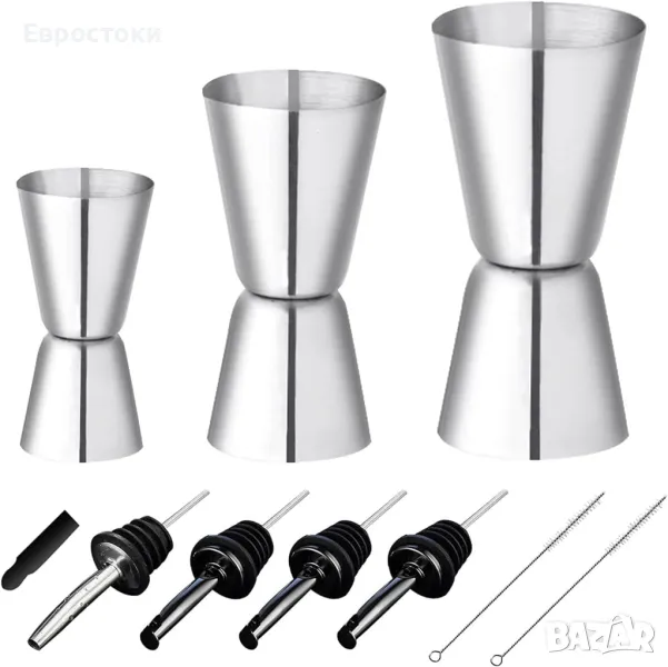 Erpmlyo Комплект мерителни чаши за коктейли от неръждаема стомана 15/30 ml, 20/40 ml и 25/50 ml с 4 , снимка 1