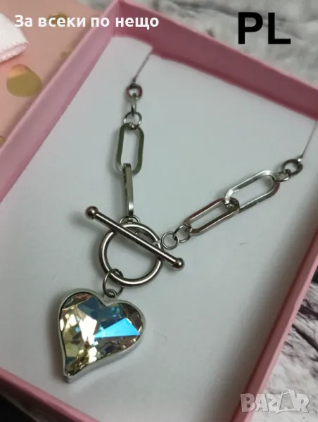 Масивно колие от неръждаема стомана с голям циркони сърце + подаръчна кутия Код P130, снимка 1