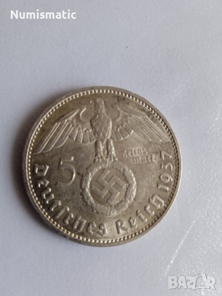 Сребърни 5 reichsmarks - райхсмарки със свастика, Германия Трети Райх , снимка 1