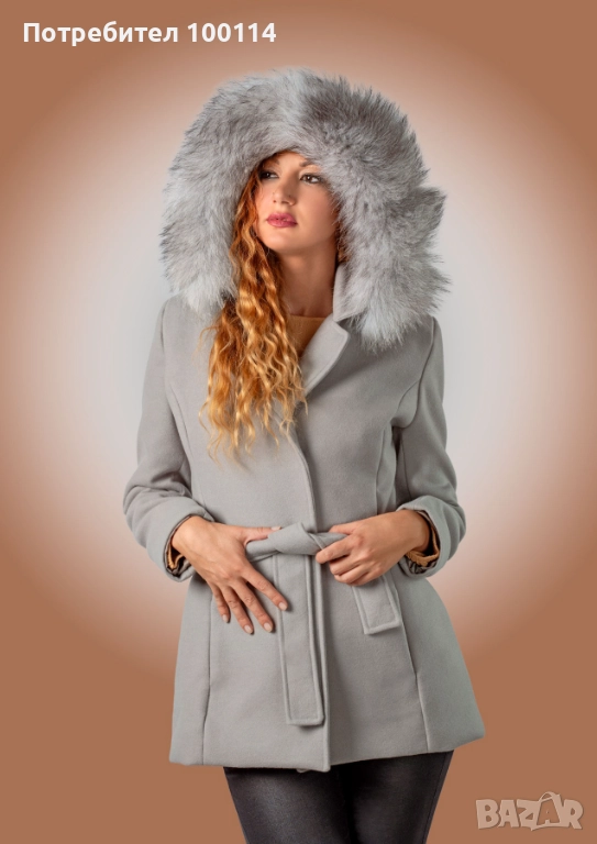 Дамско палто с качулка с естествен пух в 4 цвята, снимка 1