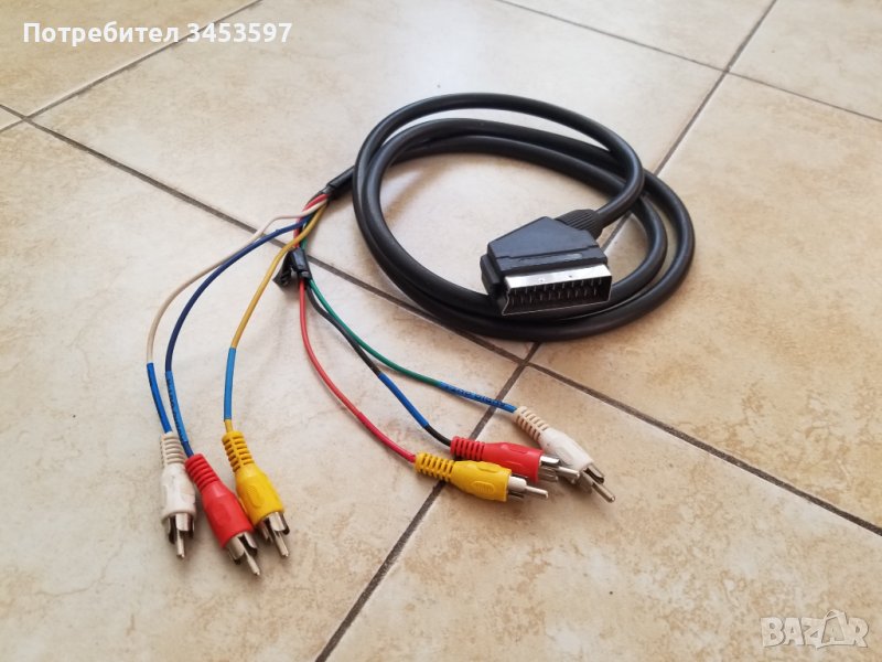  Нов видео аудио кабел In/Out към Scart , 1.5м, RCA plug 6x, снимка 1