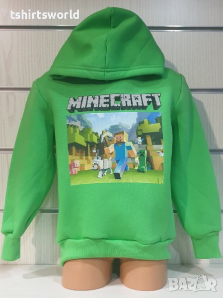 Нов детски суичър в зелен цвят с дигитален печат MINECRAFT, снимка 1