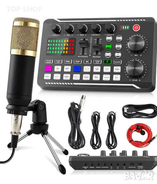 Комплект оборудване за подкаст Facmogu F998, саунд карта и кондензаторен микрофон BM800, снимка 1