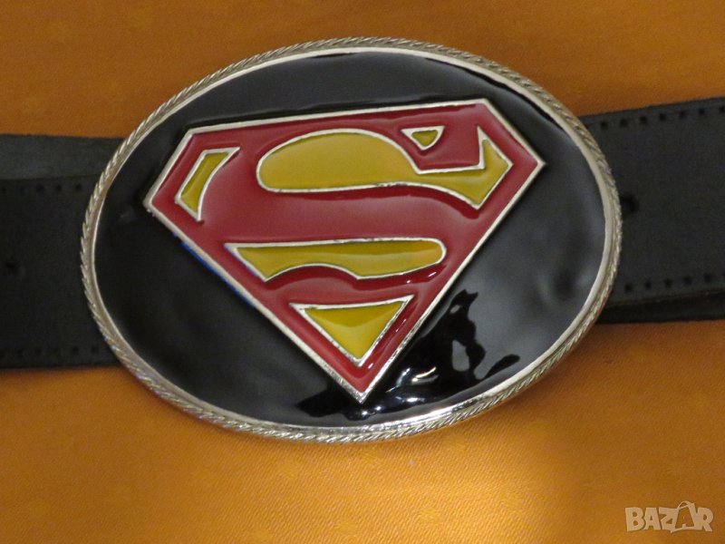 Уникален мъжки кожен колан със солидна катарама СУПЕРМЕН - естествена кожа и метал за ценители., снимка 1