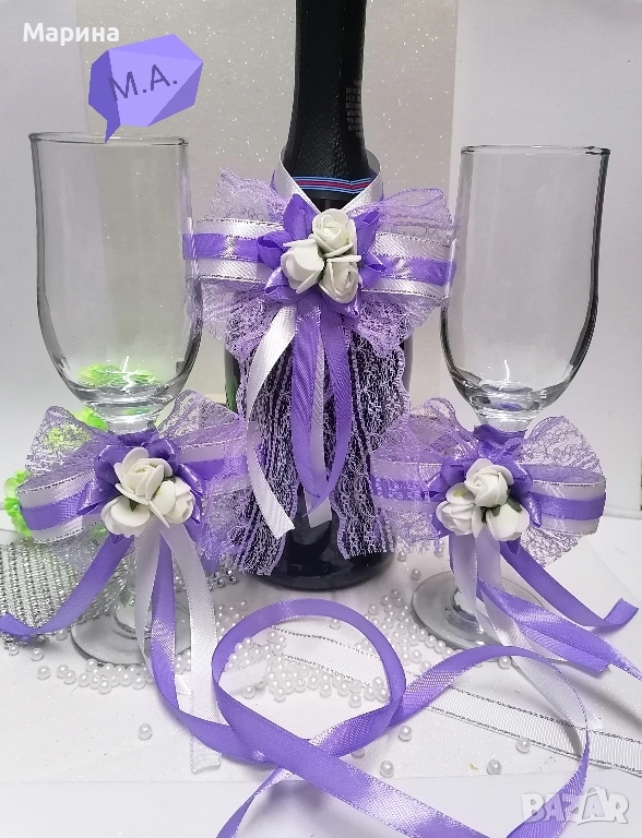 Подвижна украса за шампанско, за чаши, за свещи в лилаво., снимка 1