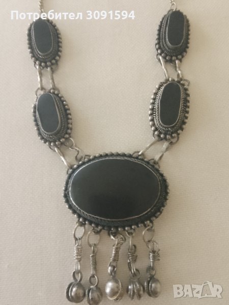 Възрожденско колие с ШЛИФОВАН ЧЕРЕН ахат, снимка 1