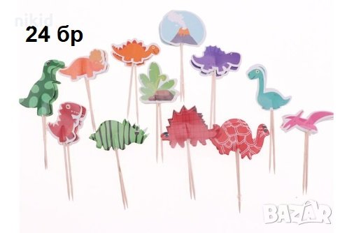 24 бр динозаври листа лава топер клечки за мъфини декорация и украса, снимка 1
