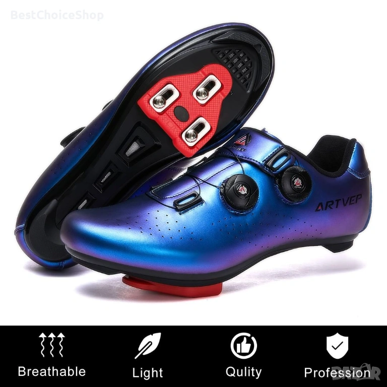 Мъжки велосипедни обувки, съвместими с SPD и Delta педали, дишащи, неплъзгащи - Сини UK 10 / EU 44, снимка 1